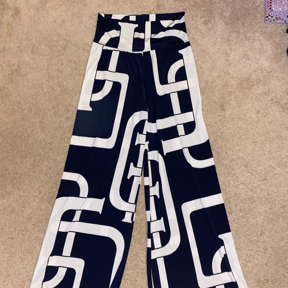 Elan Navy Blue and White Patterned Bellbottoms